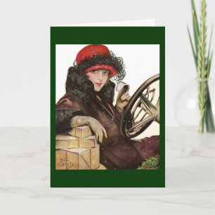 Belle, a vintage lady Christmas shopping Holiday Card