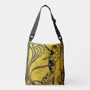 Belle Epoque,Art Nouveau,vintage,gold,black,female Crossbody Bag