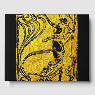 Belle Epoque,Art Nouveau,vintage,gold,black,female Guest Book