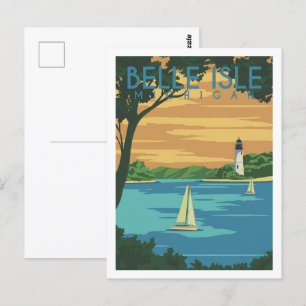 Belle Isle Michigan USA Travel Place Illustration Postcard
