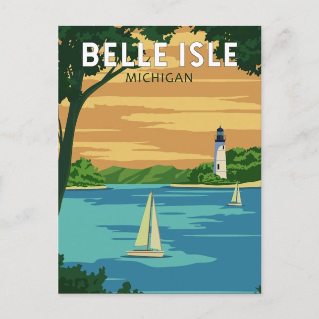 Belle Isle Park Michigan Travel Vintage Art Postcard (Front)