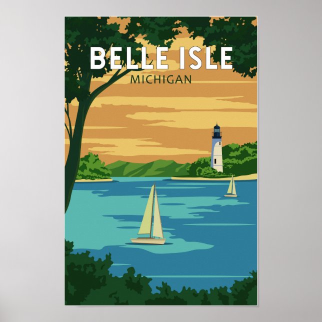 Belle Isle Park Michigan Travel Vintage Art Poster (Front)