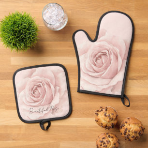 Belle Rose Beautiful Pink Flower Oven Mitt & Pot Holder Set