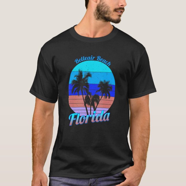 Belleair Beach Florida Retro Tropical Palm Trees V T-Shirt (Front)