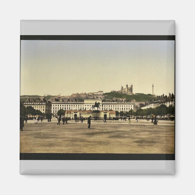 Bellecour Place, Lyons, France vintage Photochrom Magnet (Front)