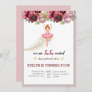 Bellerina Dancer | Pink Floral Ballet Birthday Invitation