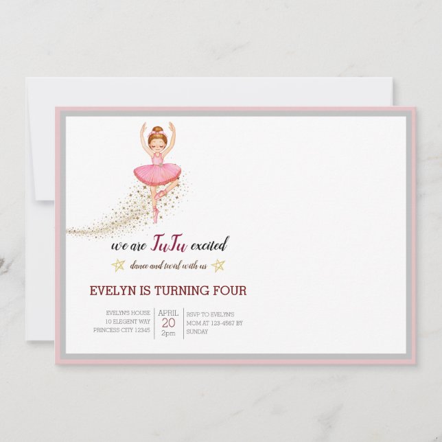 Bellerina Dancer | Pink Floral Ballet Birthday Invitation (Front)