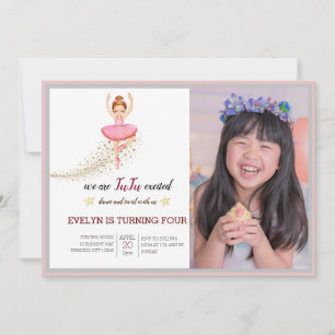 Bellerina Dancer Pink Floral Ballet Birthday Invitation