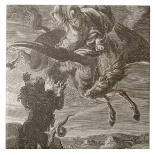 Bellerophon Fights the Chimaera, 1731 (engraving) Tile