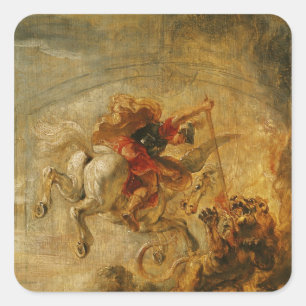 Bellerophon Riding Pegasus Fighting the Chimaera Square Sticker