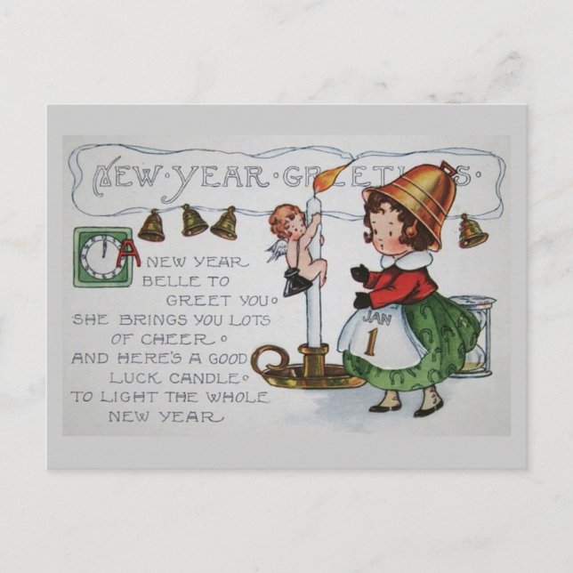 Belle's New Year Greeting Holiday Postcard (Front)