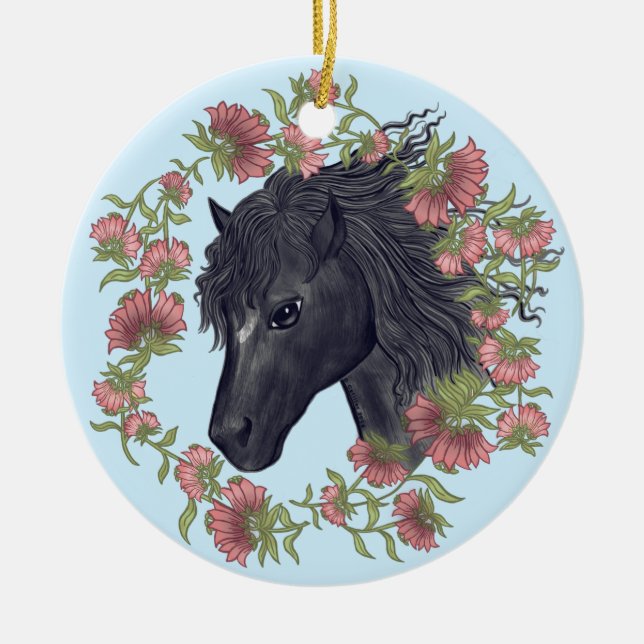 Bellflower Black Horse  Ornament (Front)