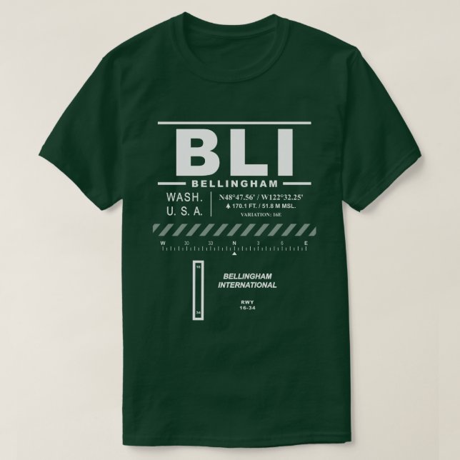 Bellingham International Airport BLI T-Shirt (Design Front)