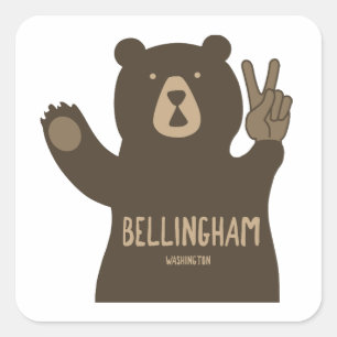 Bellingham Washington Peace Bear Square Sticker