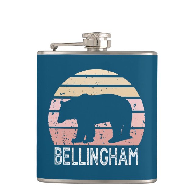 Bellingham Washington Retro Bear Hip Flask (Front)