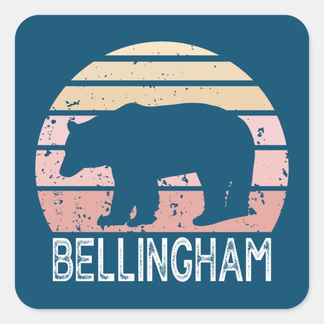Bellingham Washington Retro Bear Square Sticker (Front)