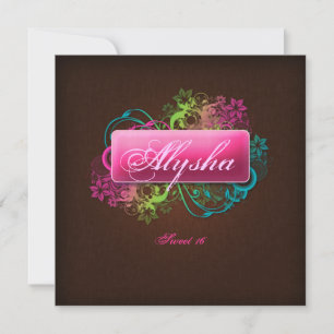 Bellini Sweet 16 Birthday Floral Pink Brown Invitation