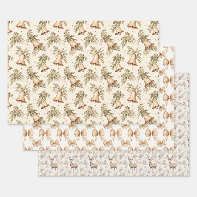 Bells, Bows and Reindeer  Wrapping Paper Sheet (Set)