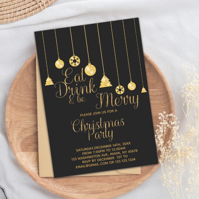 Bells Eat Drink Be Merry Christmas Party Invitation (Bells Eat Drink and be Merry Christmas Invitations)