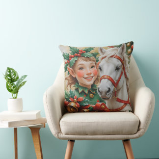 Bells Holly and Horse Christmas Elf Cushion