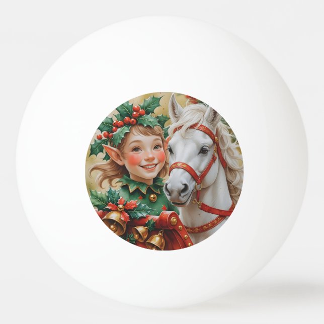 Bells Holly and Horse Christmas Elf Ping Pong Ball (Front)