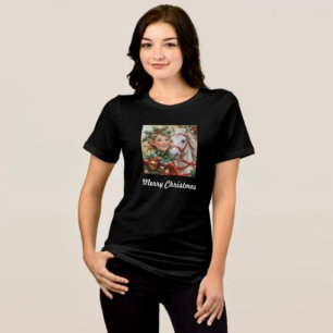 Bells Holly and Horse Christmas Elf Tri-Blend Shirt