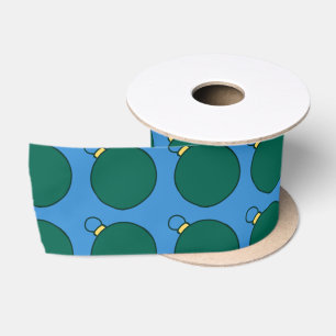 Bells in green illustration satin ribbon