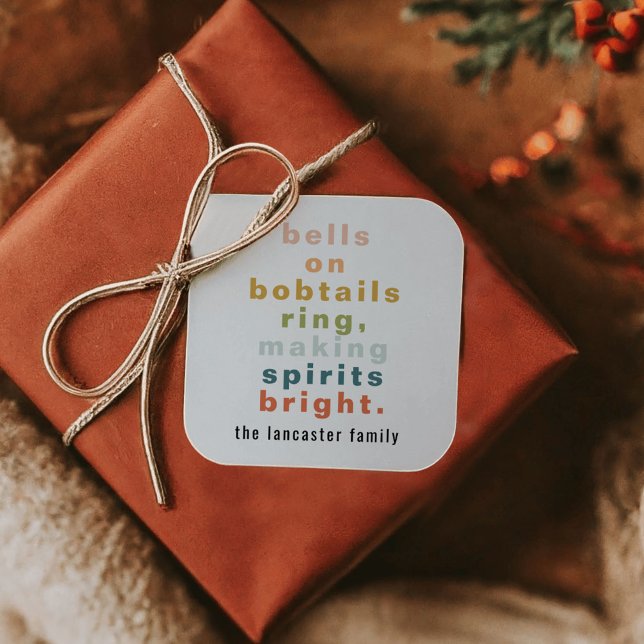 Bells on Bobtails Colourful Square Sticker (Bells on Bobtails Colorful Square Sticker)