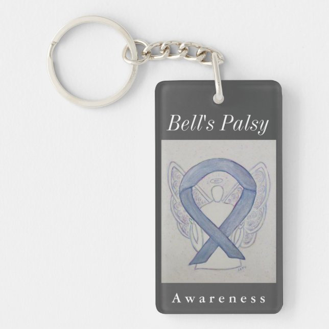 Bell's Palsy Awareness Silver Ribbon Keychain (Front)