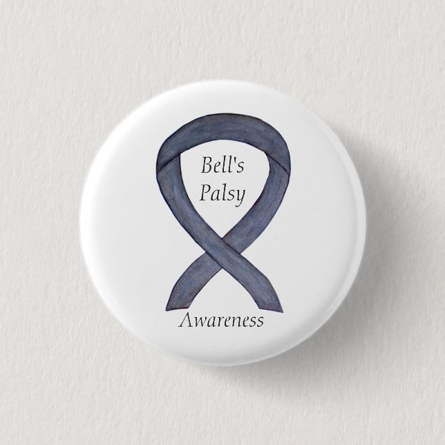 Bell's Palsy Silver Awareness Ribbon Custom Pin (Front)