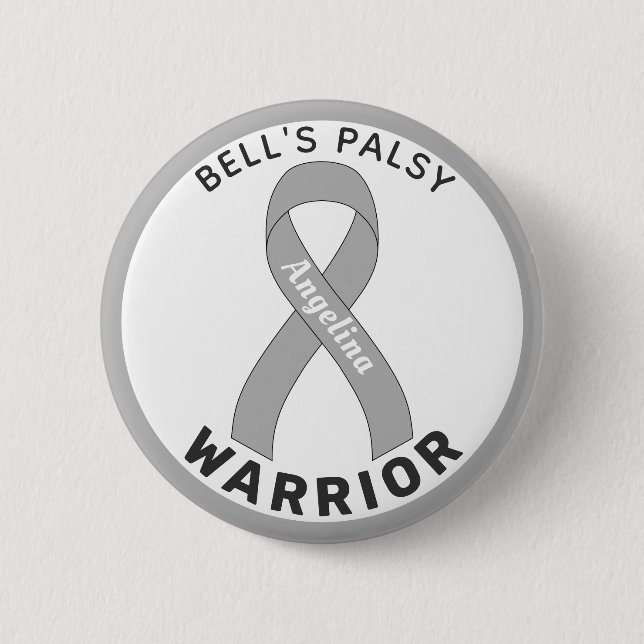 Bell's Palsy Warrior Ribbon White Button (Front)
