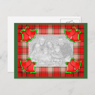 Bells Red Plaid Christmas Holiday Photo Postcard
