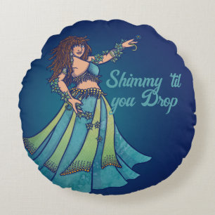 Belly Dancer Ruby Teal Art Round Cushion