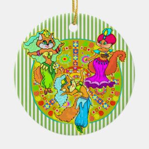 Belly Dancing Cats Ceramic Tree Decoration