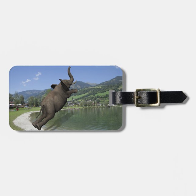 Belly Flop Elephant Luggage Tag (Front Horizontal)