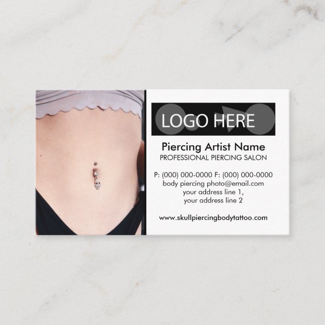 Belly Piercing Photo Body Jewellery Business Card (Front)