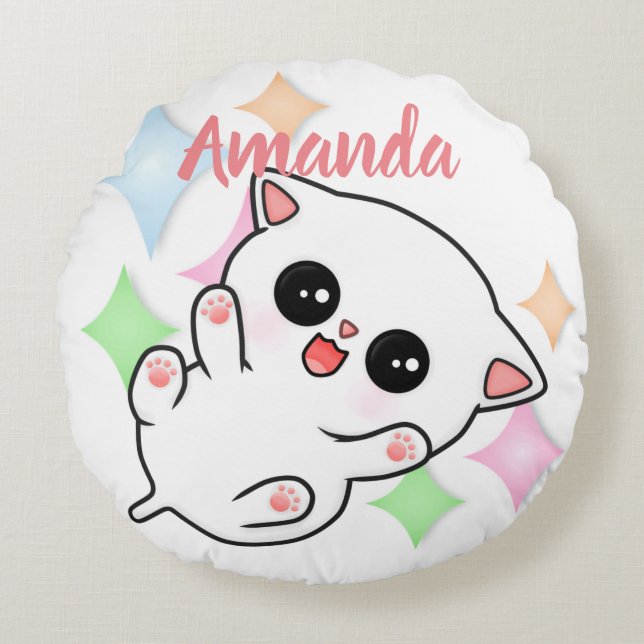 Belly Rub Time Kitten Round Cushion (Front)