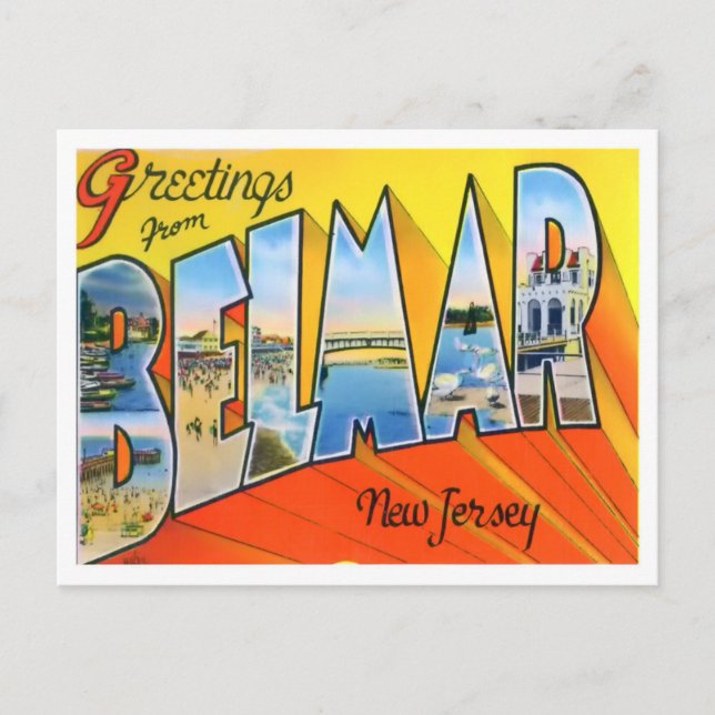 Belmar, New Jersey Vintage Big Letters Postcard (Front)