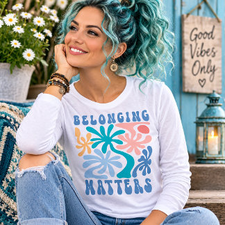 Belonging Matters Colourful Retro Palm Tree Design Tri-Blend Shirt