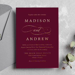 Beloved Burgundy and Gold Calligraphy Wedding