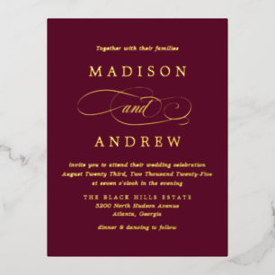 Beloved Burgundy and Gold Wedding Foil Invitation Postcard
