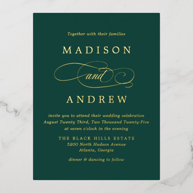 Beloved Emerald Green and Gold Wedding Foil Invitation Postcard (Front)