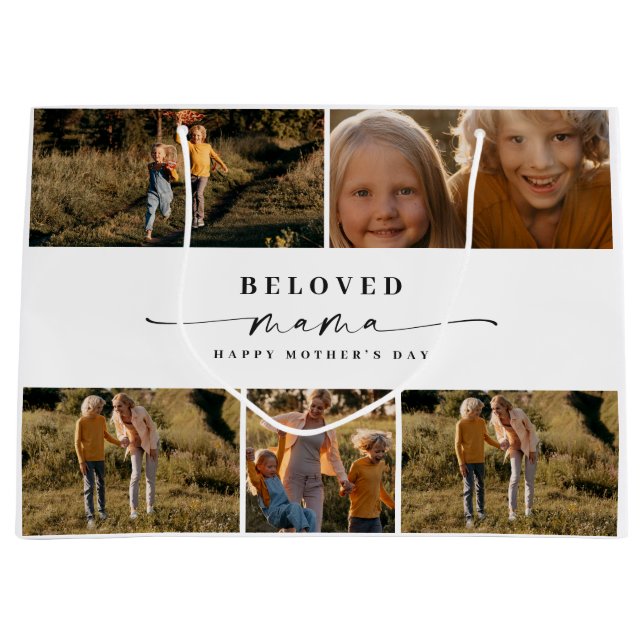 Beloved Mama Mum Happy Mother's Day Photo Collage Large Gift Bag (Front)