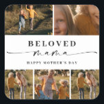 Beloved Mama Mum Happy Mother's Day Photo Collage Square Sticker<br><div class="desc">Cherish the moments that matter with our "Beloved Mama" sticker,  a celebration of motherhood for Mother's Day 2024. It's a perfect keepsake that mirrors the joy she brings,  making it a thoughtful gift for mum,  aunt,  or grandma,  encapsulating family laughter in a timeless memento.</div>