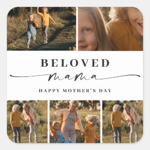 Beloved Mama Mum Happy Mother's Day Photo Collage Square Sticker