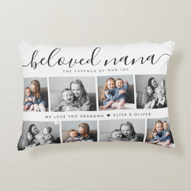 Beloved Nana Grandma Custom Family Photo Keepsake Decorative Cushion (Front)