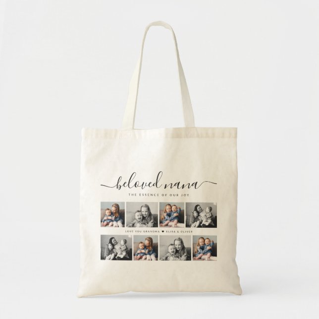 Beloved Nana Grandma Custom Family Photo Keepsake Tote Bag (Front)