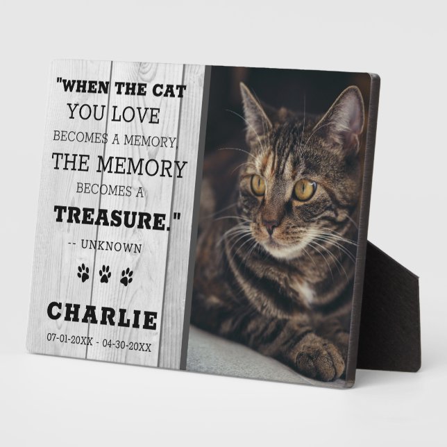 Beloved Pet Cat Photo Memorial Gray Wood Keepsake  Plaque (Side)