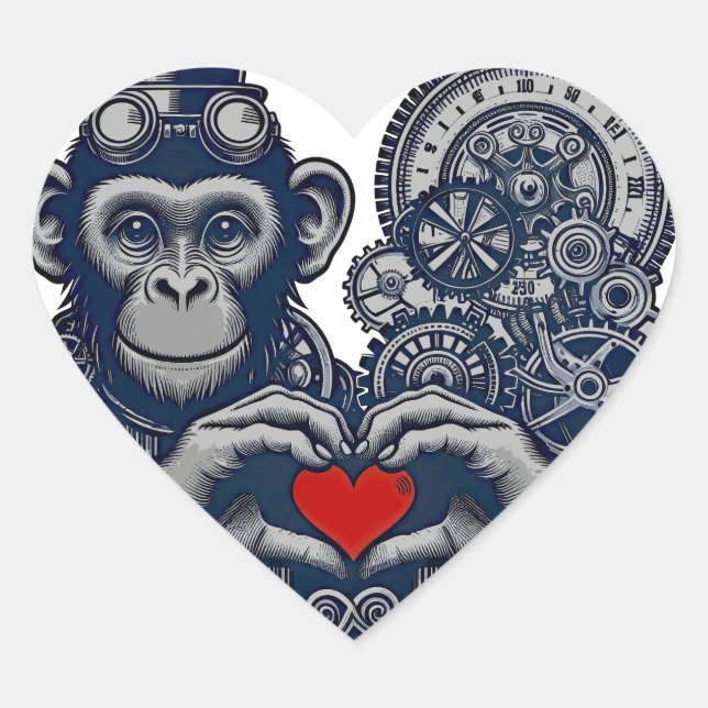Beloved steampunk monkey with red heart sticker (Front)