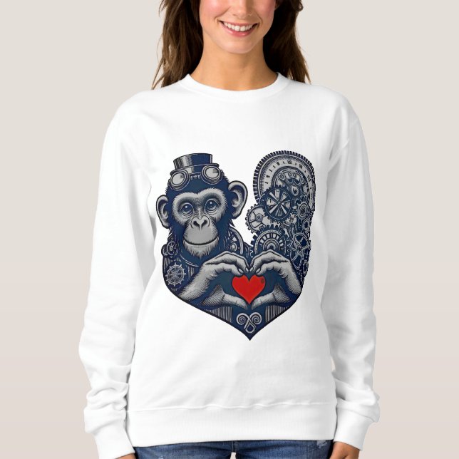 Beloved steampunk monkey with red heart sweatshirt (Front)